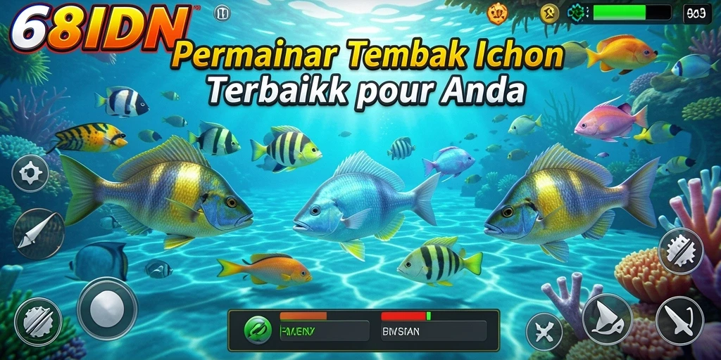 Screenshot gameplay seru dari 68IDN, menunjukkan aksi menangkap ikan.