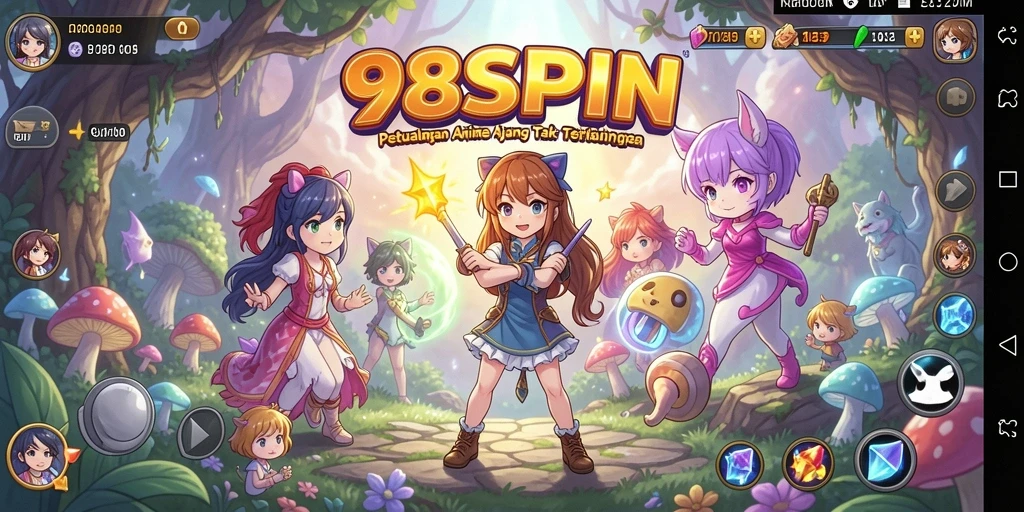 Screenshot 98SPIN menampilkan karakter anime dalam aksi yang seru.