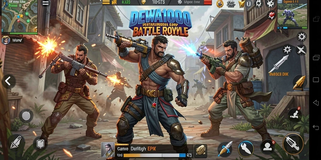 Gameplay menegangkan di DEWA1000 dalam pertempuran Battle Royale.
