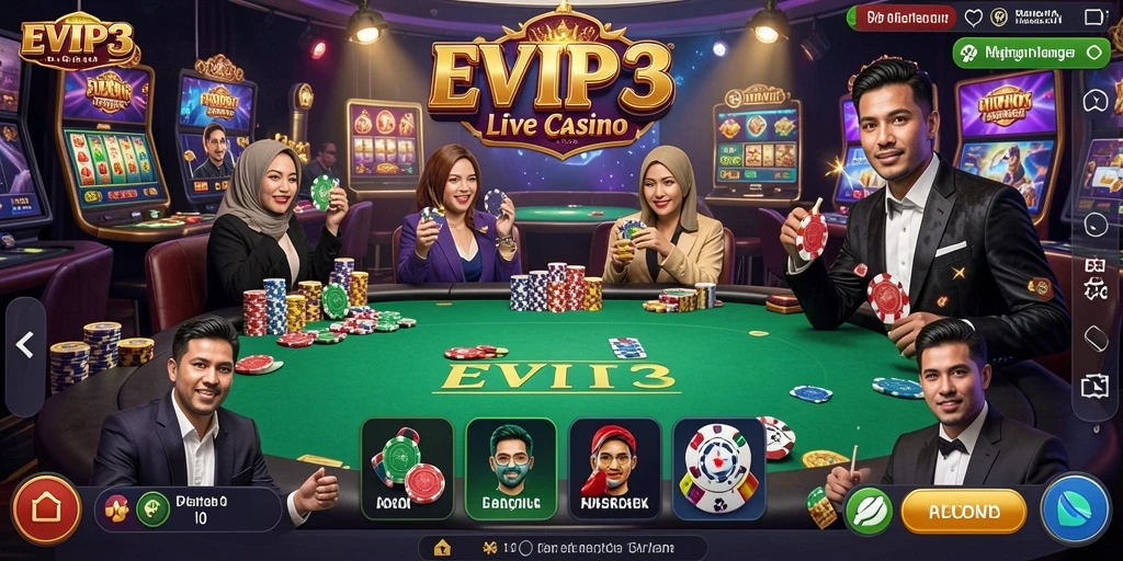Gameplay menarik EVIP3 di Live Casino dengan dealer profesional.