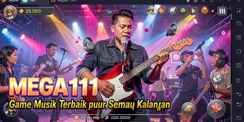 Screenshot gameplay MEGA111 dengan berbagai mode permainan musik yang seru.