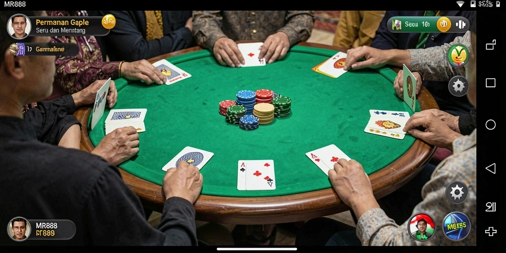 Tampilan screenshot MR888 yang menunjukkan gameplay Gaple yang seru dan interaktif.