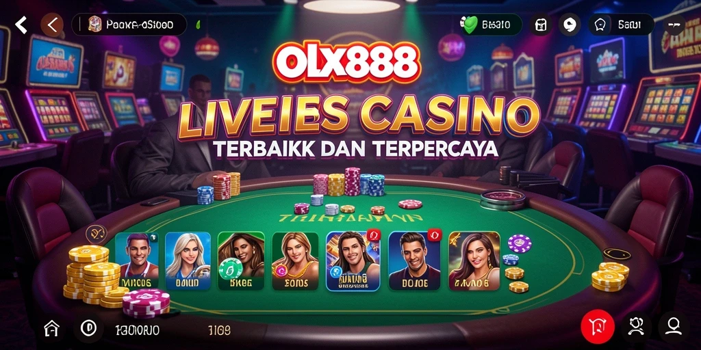 Tampilan gameplay mendebarkan di OLX888, menunjukkan dealer dan interaksi pemain.