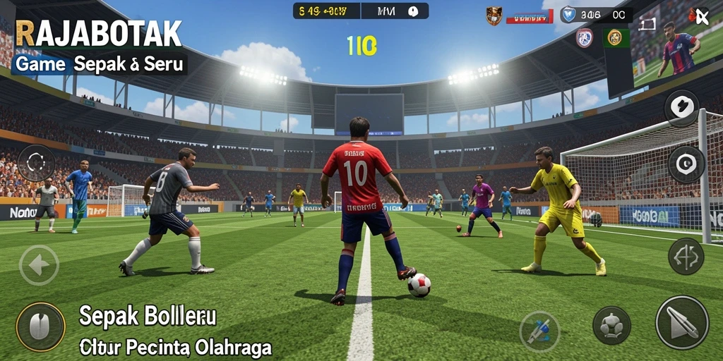Tampilan gameplay menarik dari RAJABOTAK dalam keseruan permainan sepak bola.