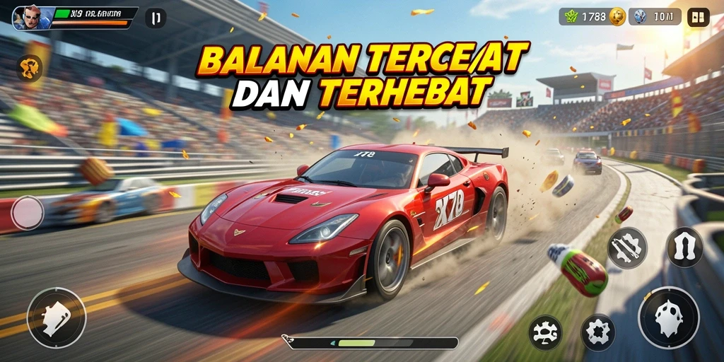 Screenshot utama X78 menampilkan aksi balapan yang mendebarkan.